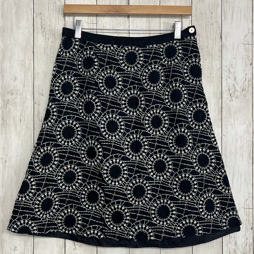 Richard Malcolm Black White Linen Blend Lined A Line Whimsical Witchy Skirt 8